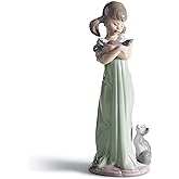 LLADR&Oacute; Glossy Porcelain Figure Don't Forget Me. Decorative Porcelain Figure of a Young Girl with Kittens.