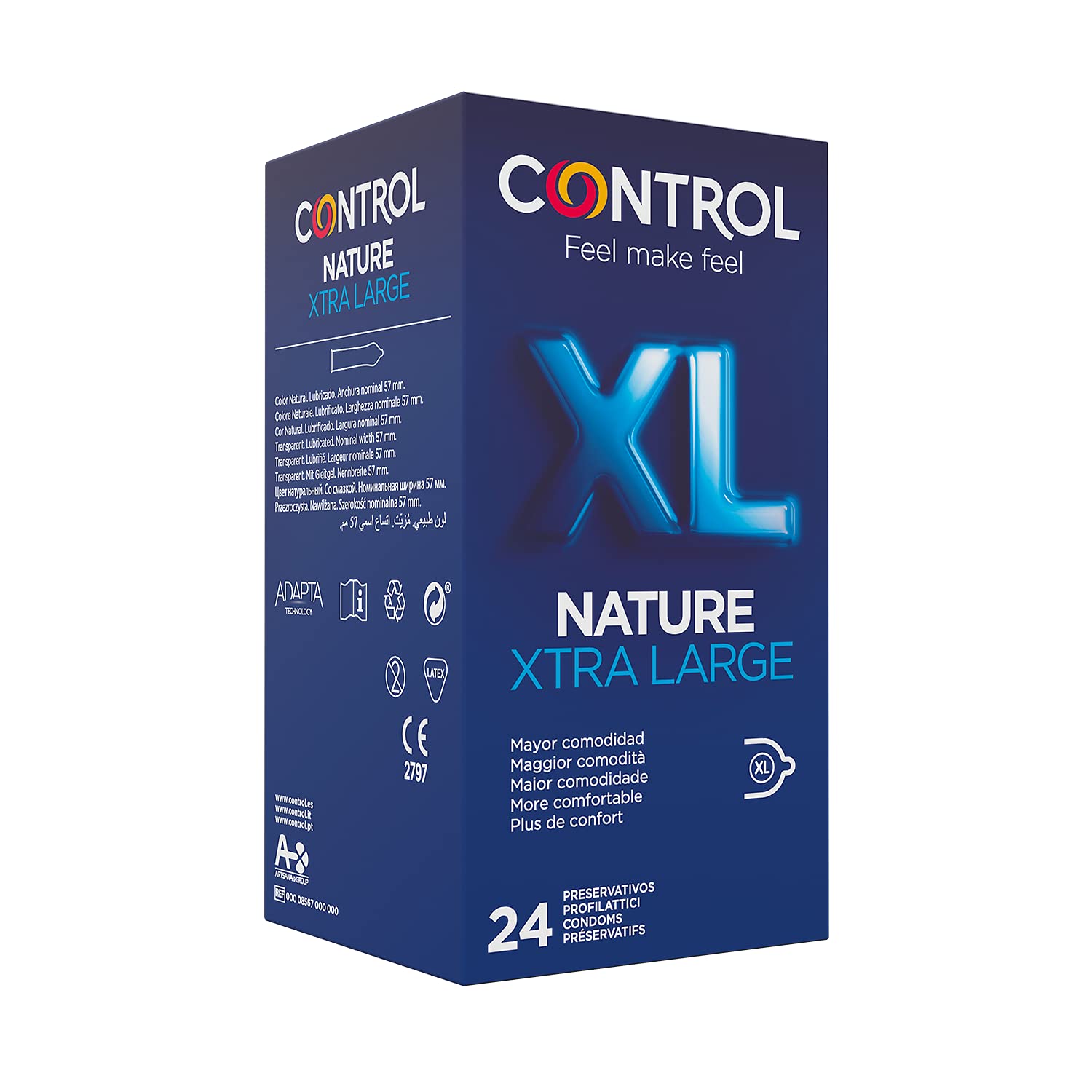 Control Nature XL Condoms - 24 Lubricated Condoms - Perfect Fit for a Safe Relationship.