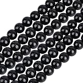 PONABEADIY 1 Box 92PCS 8MM Natural Black Onyx Agate Beads Round Stone Gemstone Polished Spacer Loose Smooth Bead with Crystal Stretch Cord for Jewelry Making Necklace Bracelets DIY Craft Supplies