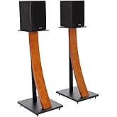 EXIMUS One Pair Fixed Height Universal Speaker Floor Stands with Real Wood - Cherry - 290 Series