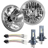 CHOPDARK H6024 Glass Round Headlight Housings and H4 Light Bulbs | 6014, 6015, 6016, 7 Inch OEM Style Original Classic Look Conversion Assembly Pair Kit with 2 Adapter cables