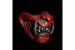 KIKADEEN Half Face Samurai Mask Ronin Oni Mempo Japanese Demon NOH for Airsoft Paintball BB Gun Motorcycle Red Joker KKD KK31