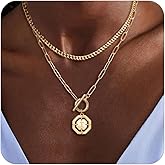 Layered Initial Necklaces for Women 14K Gold Plated Stackable Chunky Cuban Chain Choker Necklace Coin Letter Pendant Necklace Personalized Name Necklaces for Women Trendy Gold Jewelry Gift for Her