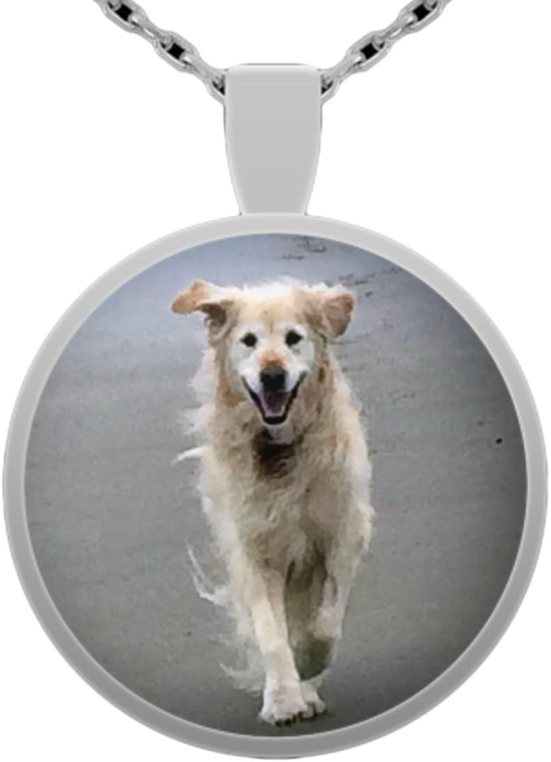 Angitu Design Golden Retriever Silver Plated Necklace English Cream Dog Lover Photo Pendant Chain Jewelry Gift
