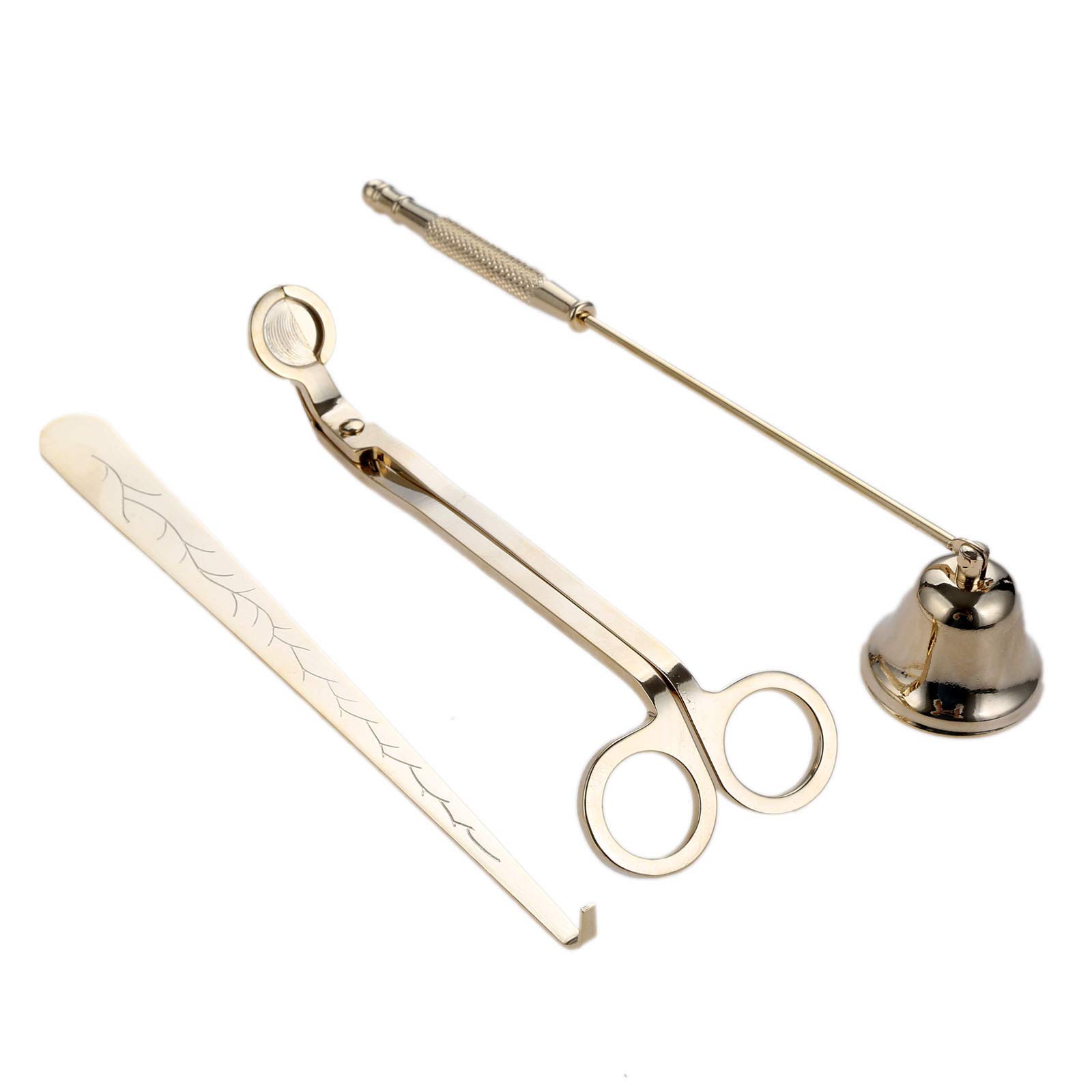 MUXSAM 3pcs Gold Candle Accessory Set Includes Candle Snuffer, Candle Wick Trimmer & Candle Core Hook - Candle Care kit -Candle Stainless Tools Pack