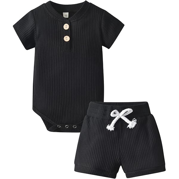 UUAISSO Ensemble Bébé Garçon Été Dinosaure - Haut Manches Courtes Imprimé + Short Poche Couleur Unie, 0-3 Ans