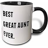 3dRose Best Great Aunt Ever, Black Letters On A White Background 11oz Two-Tone Black Mug