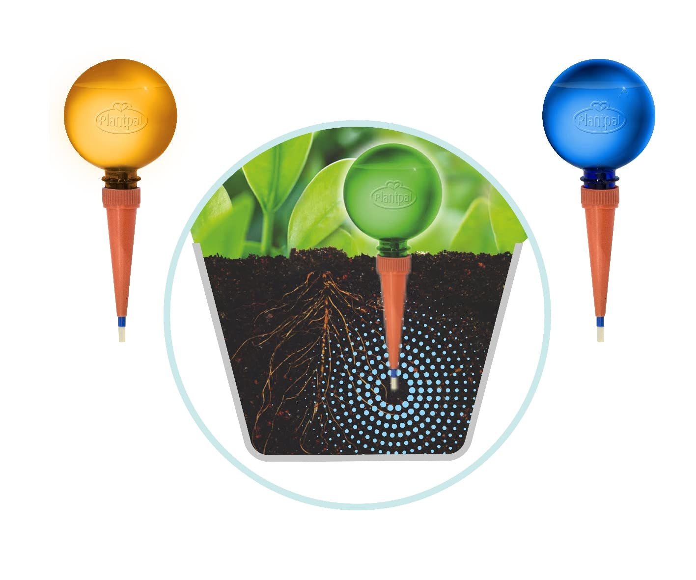 Plantpal Pack of 3 Plant Watering Globes – Automatic Self Watering System for Plants Indoor & Outdoor, Plant Watering Devices, (Blue, Green & Orange) – Intelligent Moisture Sensor