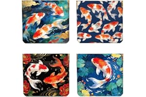 Peacoblue 4Pcs Small Leather Squeeze Coin Purse for Women-Koi Fish Pond Pattern Waterproof & Durable Change Pouch Mini Money 