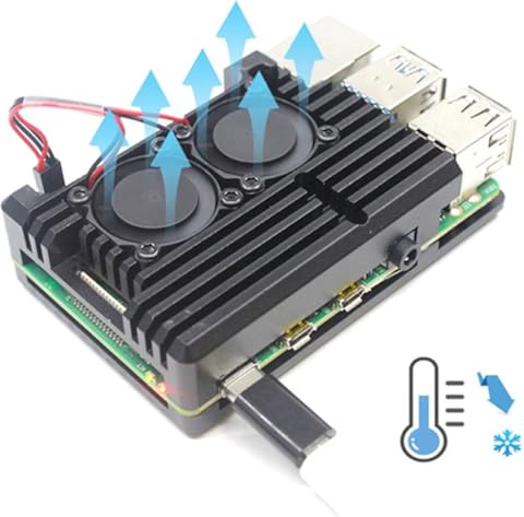 Carcasa de enfriamiento, precisa Carcasa de disipación de Calor de aleación de Aluminio Cubierta del alojamiento del disipador térmico con Doble Ventilador para Raspberry Pi 4 Modelo B Negro