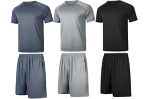 RPOVIG Shirts Shorts Workout Set:Men's 3 Pack Clothes Short set outfits Gym Active Athletic Basketball