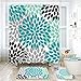Krelymics 4 Piece Dahlia Pinnata Shower Curtain Sets with Non-Slip Rug, Toilet Lid Cover, Bath Mat and 12 Hooks, Flower Shower Curtain Durable Waterproof Bath Curtain
