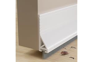 KAYLEINSTER 39" Door Sweep for Bottom of Door with Brush,Silicone Under Door Draft Stopper Reduce Noise,Adhesive Door Gap Filler Bottom for Exterior & Interior Doors Blocker Dust Cold Air,White