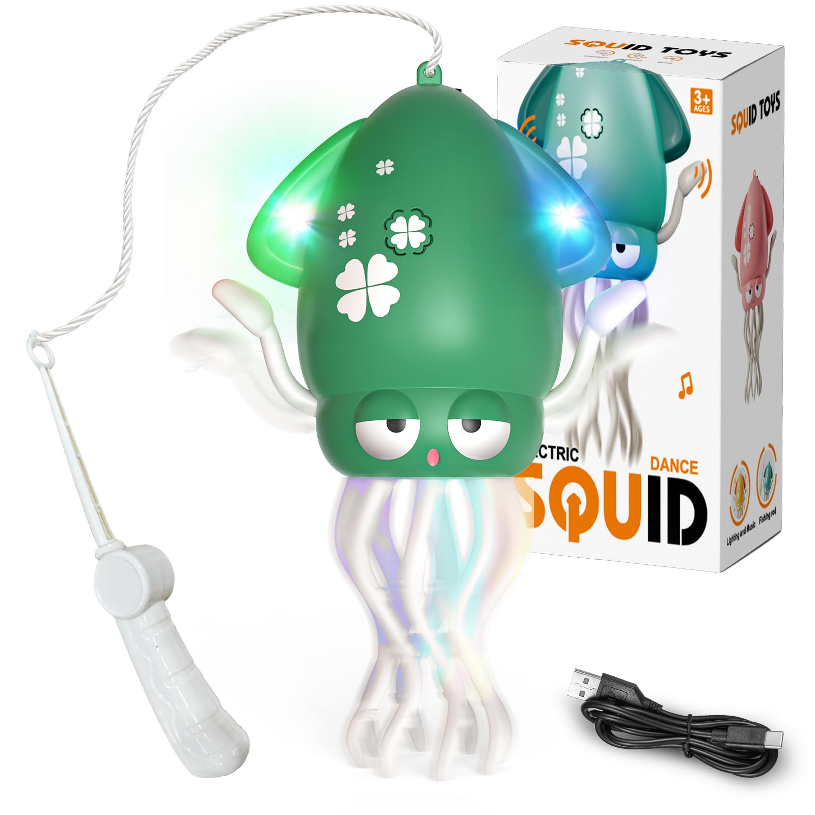 PANACARE Dancing Squid, Children's Electronic Squid Toys with Music/Lights/USB, Automatically Avoid Crawling Octopus, Rechargeable Children's Dancing Toys, Birthday Gift for 34567Years (Green)