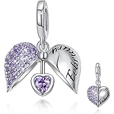 FOREVER QUEEN Birthstone Charms Wings of Angel 925 Sterling Silver Love You Heart Charm Dangle Bead for Charm Bracelet Necklace, Happy Birthday Jewelry Bead for Women