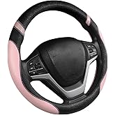 MTRPS Car Steering Wheel Cover, 15 Inch Non-Slip Breathable Leather Steering Wheel Protector, Comfort Auto Steering Wheel Cover Universal Fits Most Cars, Car Accessories for Men Women (Pink)