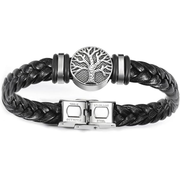 Deerllia Tree Of Life Leather Bracelet For Men - Braided Religious Cuff With Alloy Clasp (Gift For Him)