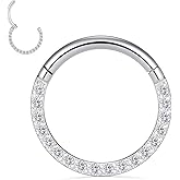 GAGABODY Conch Piercing 20g 8mm Septum Ring Daith Jewelry Silver Nose Rings Conch Earring Clear CZ Segment Nose Ring 316L Surgical Steel Clicker Hoop