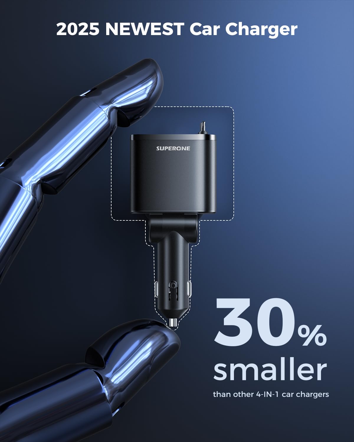 Retractable Car Charger, SUPERONE 99W Car Phone Charger with Cables Fast Charging, USB C Car Charger Adapter for iPhone 17 16 15 14 13 12, Samsung, Black