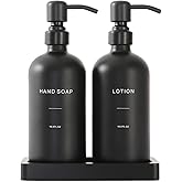 Prus Waso Black Soap Dispenser Bathroom Set, Soap and Lotion Dispenser Set with Stainless Steel Pump, Perfect for Bathroom Decor. (Black)