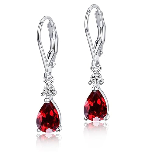 Red Teardrop-inlaid Zircon Pendant Earrings, 3.3cm Size, Crystal, 1 Pair Included, Elegant earrings for Women, Dangling, Stylish for women