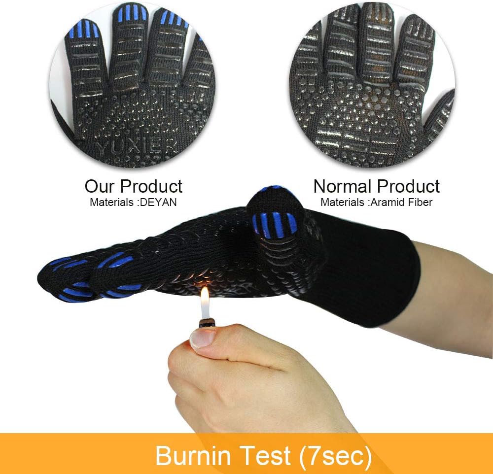 Yuxier Oven Gloves BBQ Grill Gloves 1472°F Extreme Heat Resistant Oven Mitts for Cooking, Grilling, Kitchen, Smoker Baking, Barbecue, Fireplace, Welding, Cutting (13.8inch, Black Gloves) : Sports & Outdoors