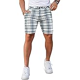GINGTTO Mens Slim Fit Shorts Plaid Chino Short Tapered Leg Skinny Stretch