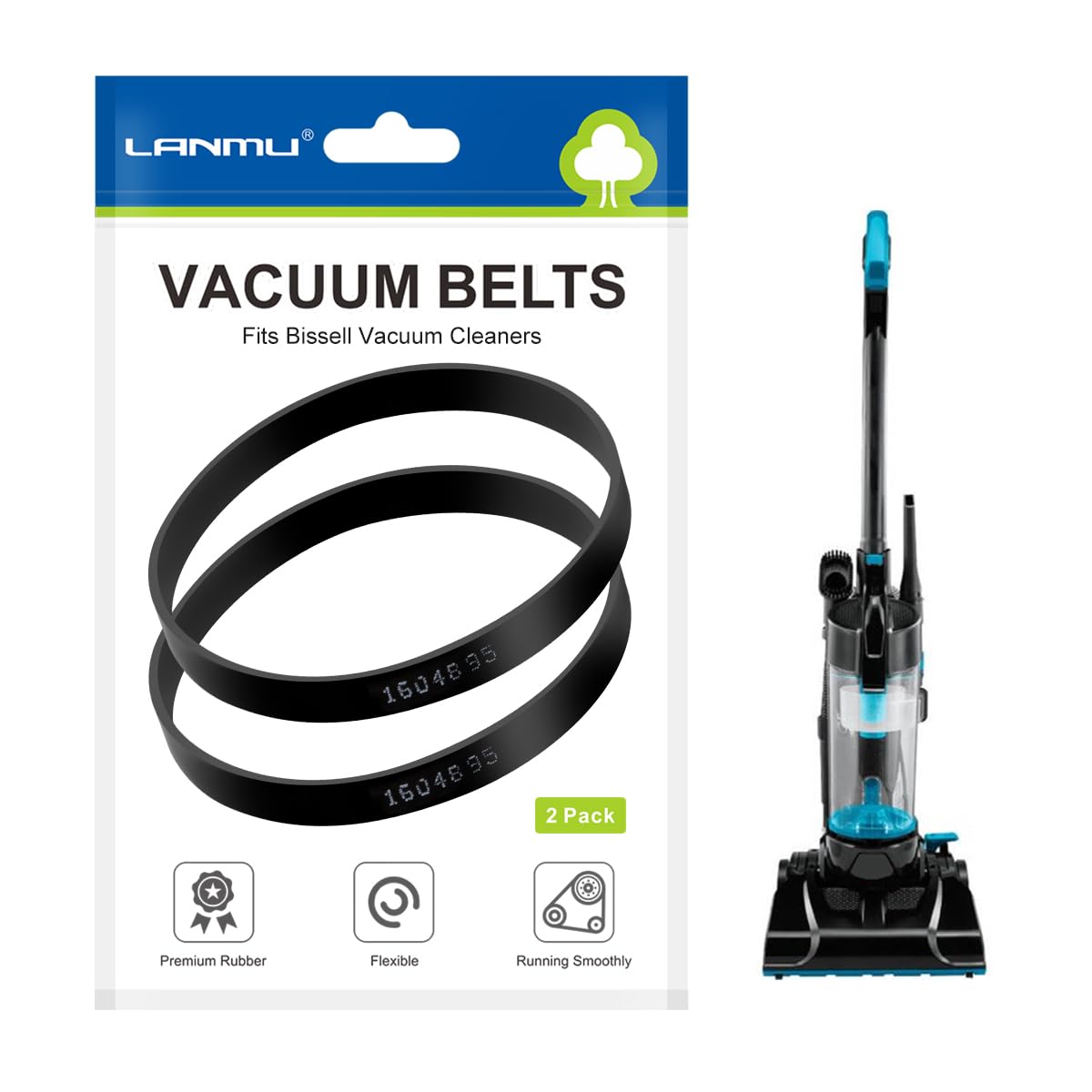Photo 1 of LANMU Replacement Belts Compatible wiith Bissell Powerforce Compact Model 3508, 2112, 1520, 2690, 23T7, 23T7V, 3130, 21129 Vacuum Cleaner, Replace Parts 1604895 (2-Pack)