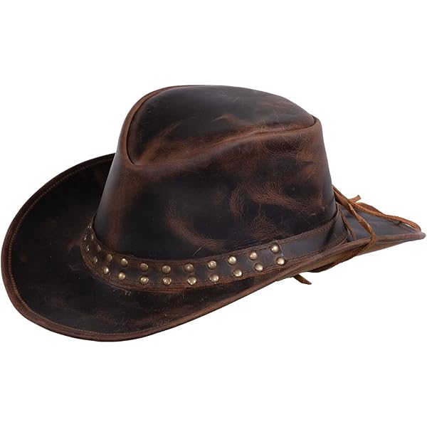 Tour de Chapeau Tresse 100% cuir MARRON avec conchos