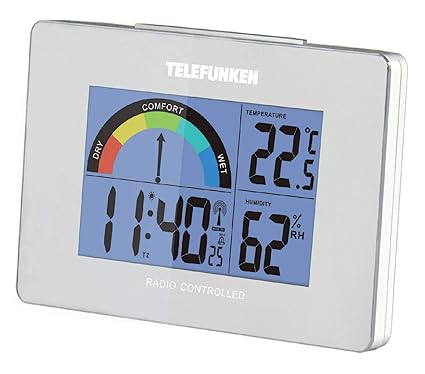 Wecker Funkwecker digital LCD DCF mit Raumklima-Komfort-Anzeige Innentemperatur Luftfeuchte Thermometer Funkuhr Acrylglasblen