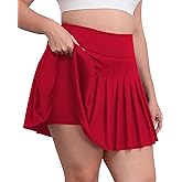 LOUSGUTA Women's Plus Size Pleated Tennis Skirt with Shorts Stretchy High Waisted A Line Athletic Golf Skorts for Women