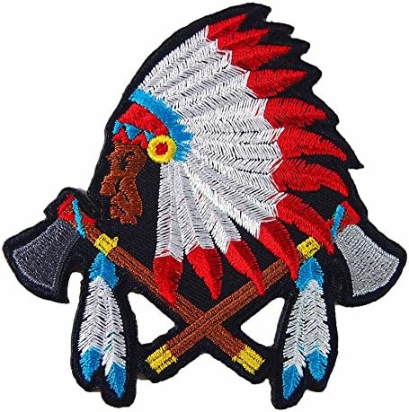 Native American Indian Chief Cross Ax Embroidered Iron on Patch