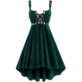 ROSE GAL Rosegal Gothic Lace Up Grommets High Low Velvet Midi Dress
