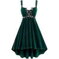 ROSE GAL Women Plus Size Gothic Lace-up Cross Mesh Overlay Lace Panel Ruffles Midi Dress Vinatge Goth Straps A Line Dress(Purple_1/M