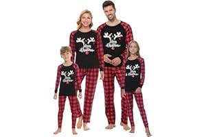VENTELAN Family Matching Christmas Pajamas Set Holiday Santa Claus Sleepwear Xmas PJS Set for Couples and Kids