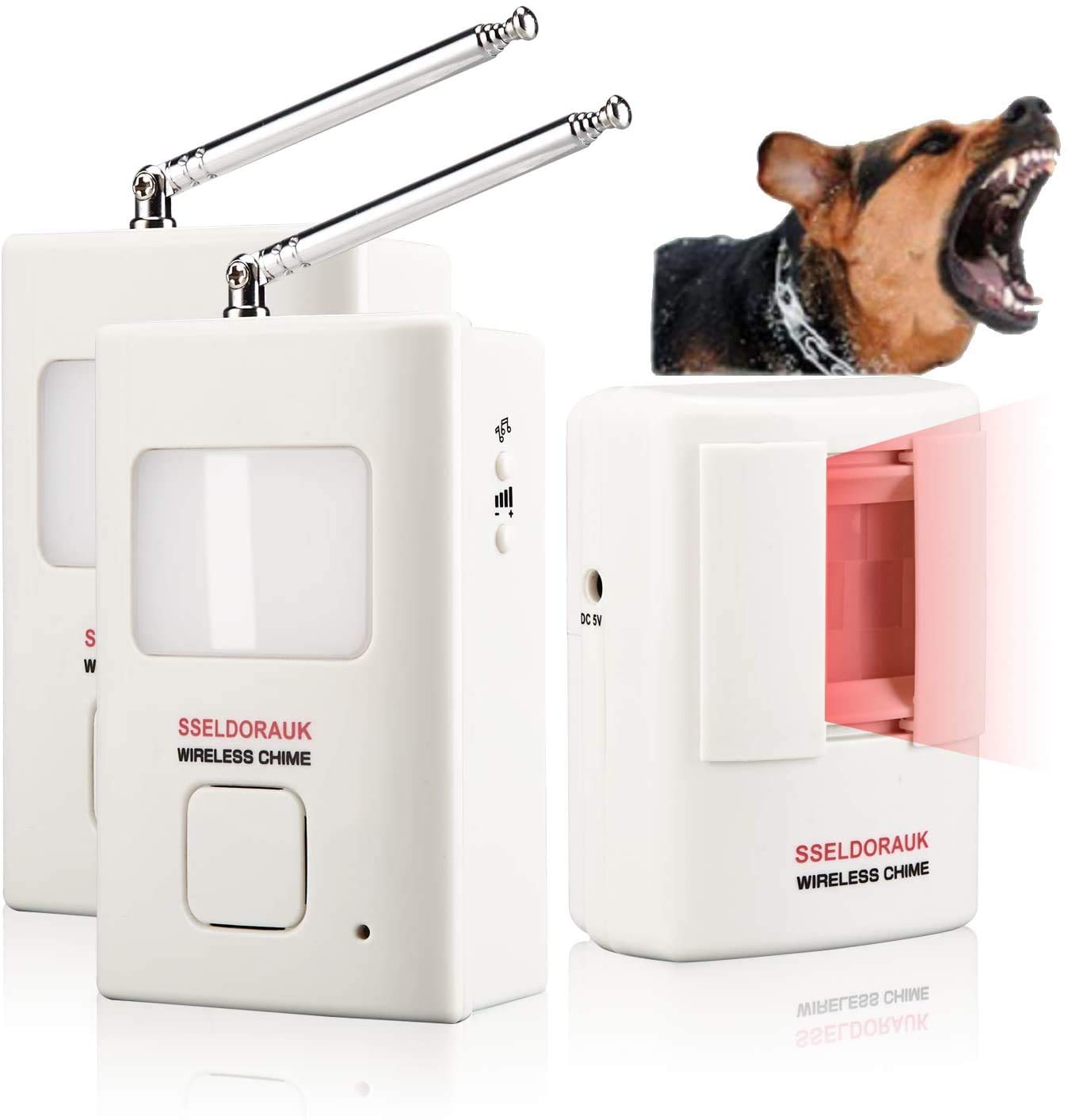 S SELDORAUK Dog Barking Alarm Motion Detector - 800 Feet Wireless Home Security Driveway Alarm Kit with 2 Receiver and 1 Motion Sensor - Protect Indoor Property