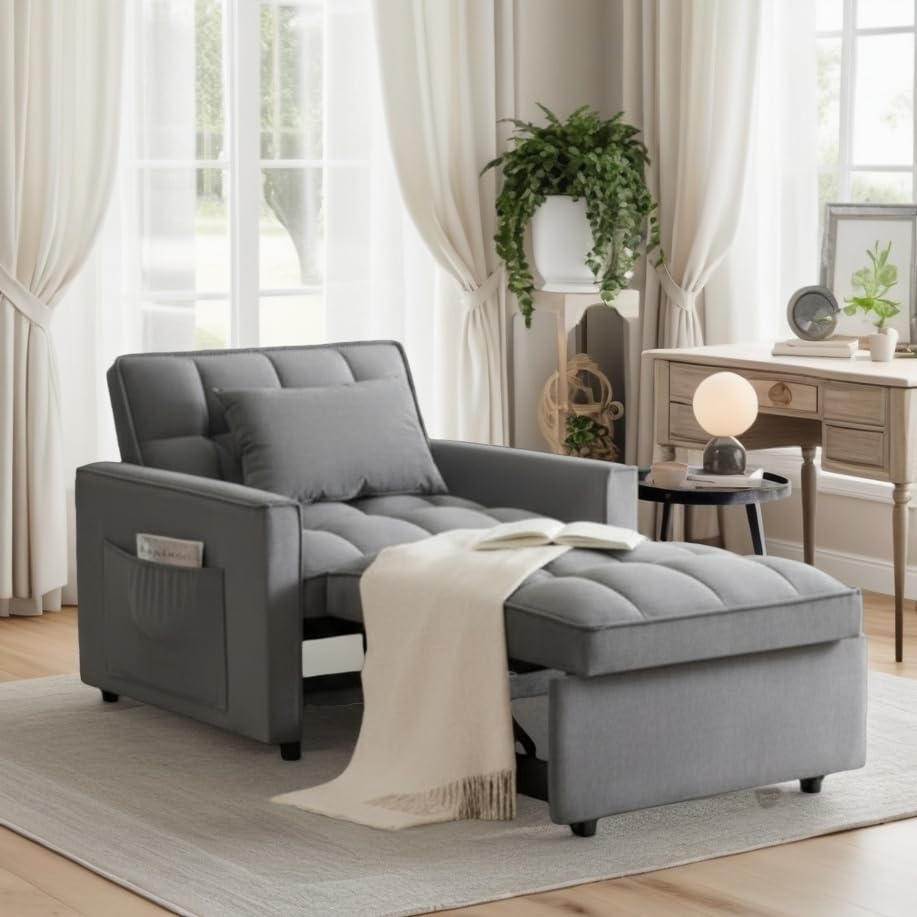 Photo 1 of **FINAL SALE, SEE NOTES**Trygoal Convertible Sleeper Chair, Pull Out Chair Sleeper with Adjustable Back & Pocket, Chairs Bed Sleepers for Adults, 3 in 1 Sofa Bed Chairs for Small Spaces, Living Room,Gray