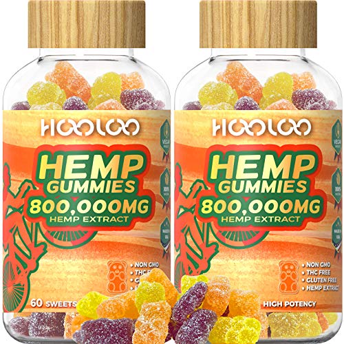 2 Pack Hemp Gummies, HOOLOO 800,000MG Vegan Fruity Hemp Gummy Bears for Relaxing, Sleep Better, Reduce Stress Anxiety, Natural Hemp Extract Gummies, Made in USA