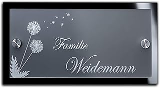 Hochwertiges Namensschild Hausnummer mit Gravur aus Acrylglas versch. Größen ab 21x10cm mit über 80 Motiven Türschild für die Haustür mit Namen Haustürschild Familienschild Haus Garten
