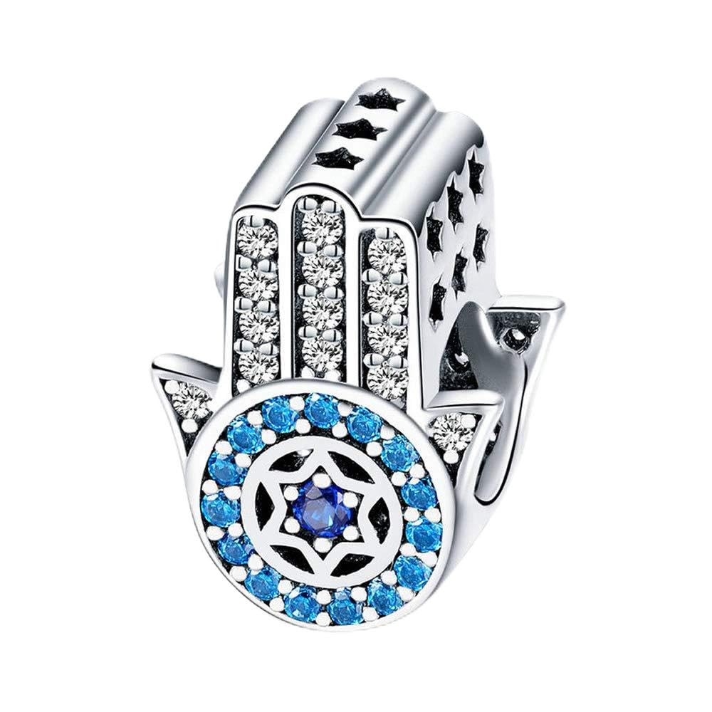 Bijoux Blu Lucky Fatima Hand Charm 100% 925 Sterling Silver Trendy Lucky Element Fatima Hand Charm Beads fit Charm Bracelets & Bangles DIY Jewellery