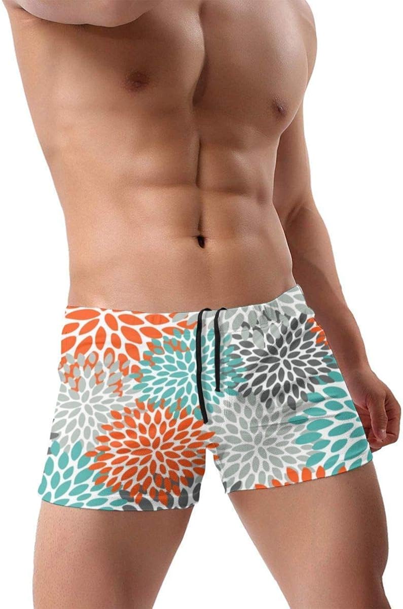 DJNGN Floral Abstracto Naranja Verde Azulado y Gris para Hombre bañador