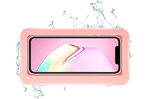 KUNSLUCK Shower Phone Holder Waterproof, Anti-Fog Touch Screen Shower Phone Case, Wall Mount Phone Holder for Shower Bathroom Mirror Bathtub, Compatible with 4.7"-6.8" Mobile Phones (Pink)