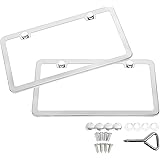 SunplusTrade 2 PCS Stainless Steel Polish Mirror License Plate Frame + Chrome Screw Caps (Silver)
