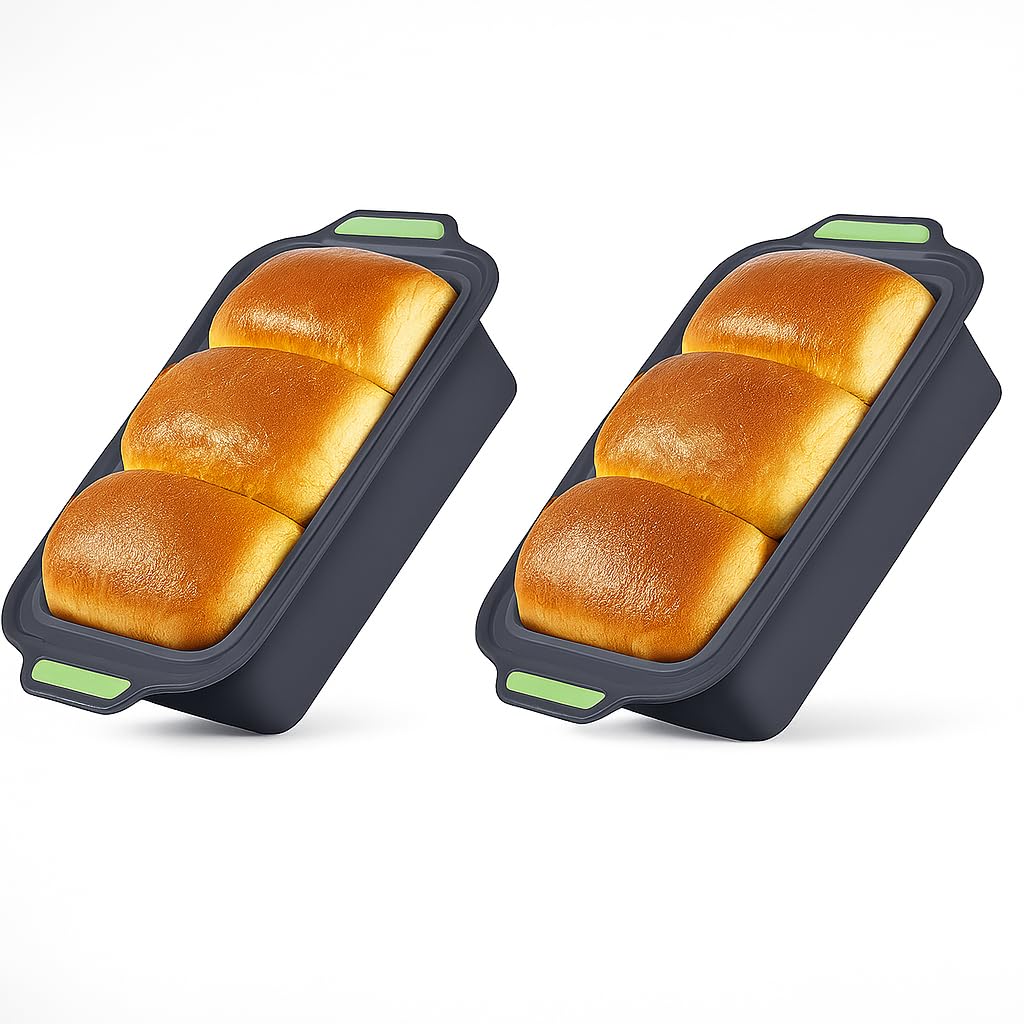 Gzsekken Silicone Loaf Tin,Silicone Bread Loaf Tin,2lb Loaf Pan, Non Stick Baking Moulds for Loaves Cakes Professional Baking Pan Oven Air Fryer Grey -Set of 2 Rectangle
