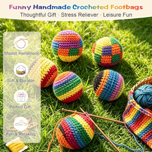 Funny Handmade Crocheted Footbag, Assorted Colors Footbag Knitted Hacky Ball for Adults