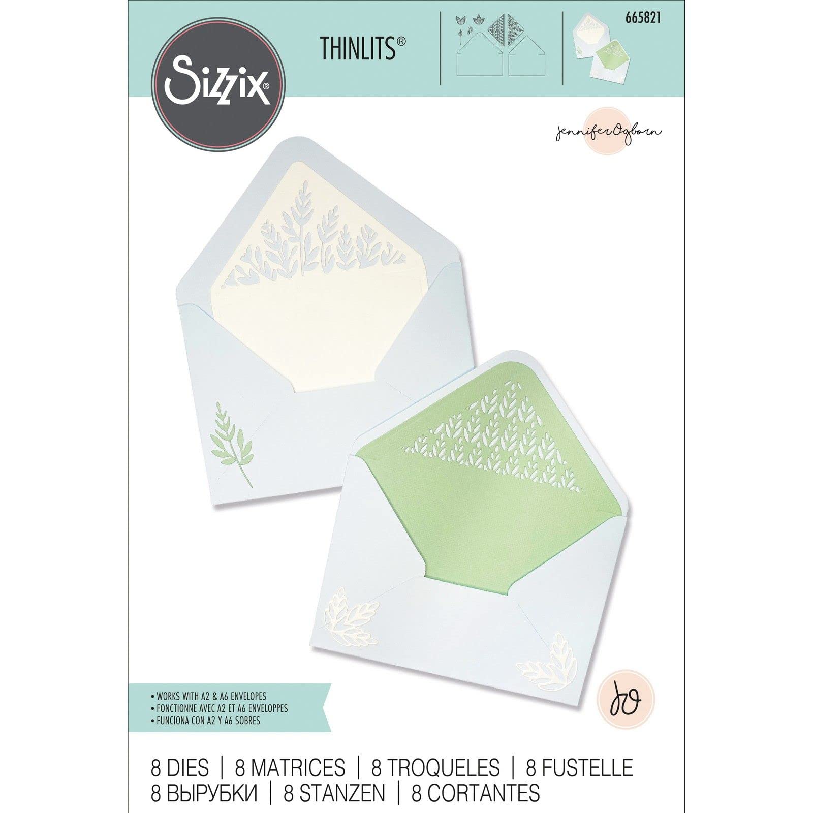 Sizzix Thinlits Die Set 8PK Botanic Envelope Liners by Jennifer Ogborn, Multicolor, One Size