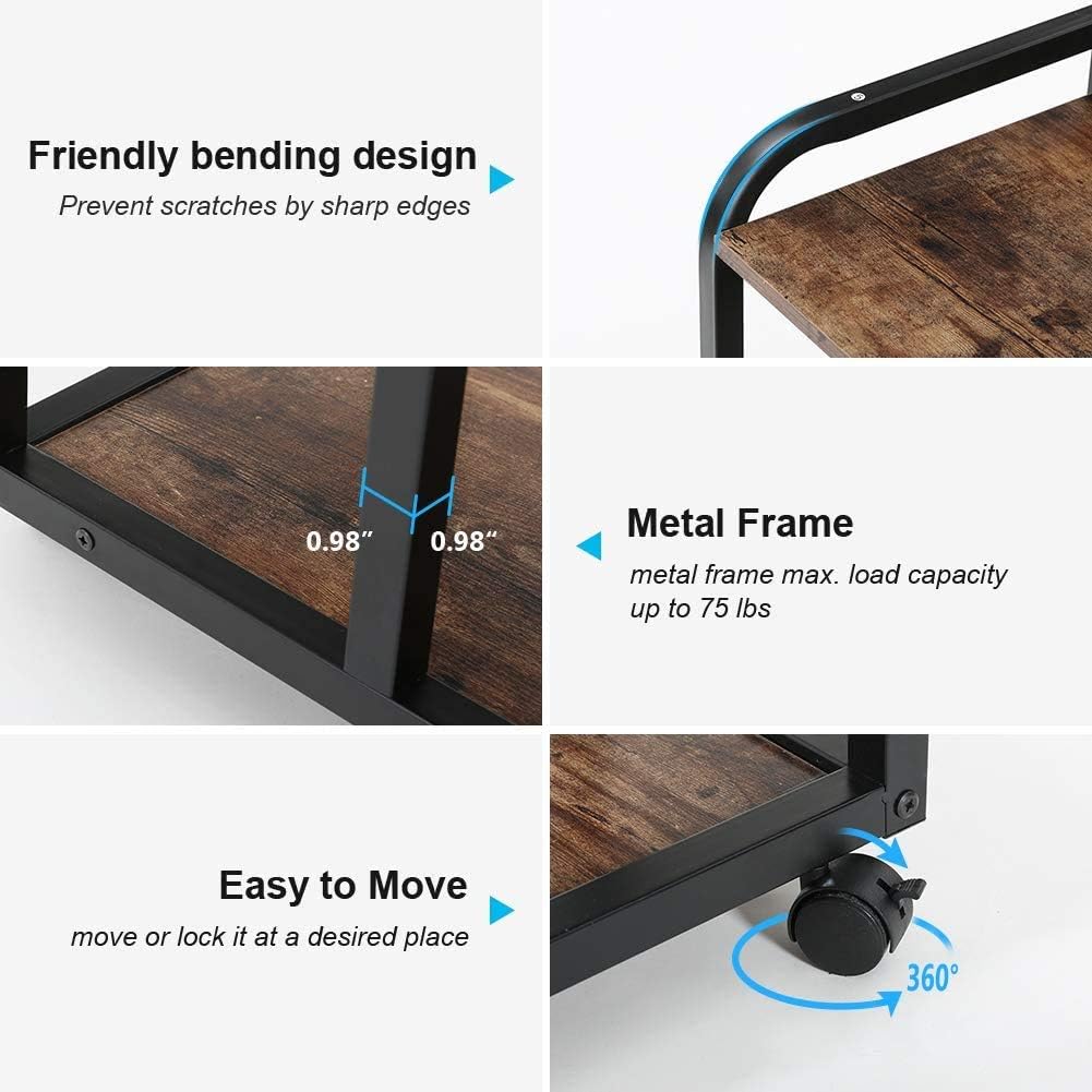 Tribesigns Mobile Printer Stand with Storage Shelves, 3-Shelf Rolling Printer Cart Under Desk, Machine Stand with Wheels for Home Office(Vintage Brown): Electronics