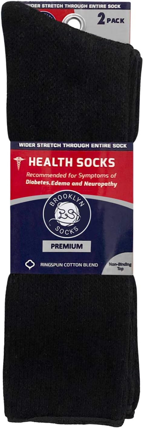 2 Pairs of Extra Wide Diabetic Socks, Mid/Over The Calf Medical Swollen Feet Socks (Black): Health & Personal Care
