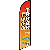 Food Truck Swooper Flag, 11.5X2.5Ft Food Truck Advertising Windless Feather Flag for Business Outside, Perfect for Restaurants,Taco Trucks, Businesses and Fairs Advertising (Pole not included)