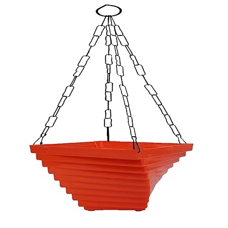 Gardens Need 100% Virgin Plastic Spiral Hanging with Iron Chain | Set of 4 Planter, (23.5cm x 23.5cm x 11cm, Red)